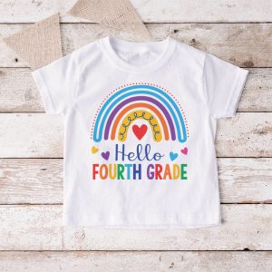 First Day of School Hello Fourth Grade Teacher Rainbow Kids T Shirt 6 1