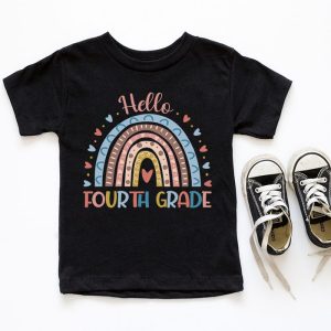 First Day of School Hello Fourth Grade Teacher Rainbow Kids T Shirt 6 3