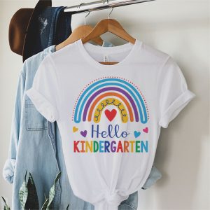 First Day of School Hello Kindergarten Teacher Rainbow Kids T Shirt 2 1