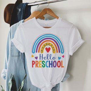 First Day of School Hello Pre K Teacher Rainbow Kids T Shirt 2 1
