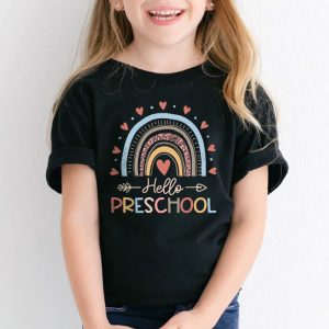 First Day of School Hello Pre K Teacher Rainbow Kids T Shirt 2