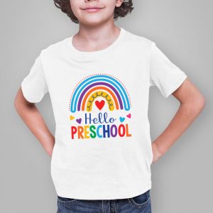 First Day of School Hello Pre K Teacher Rainbow Kids T Shirt 3 1