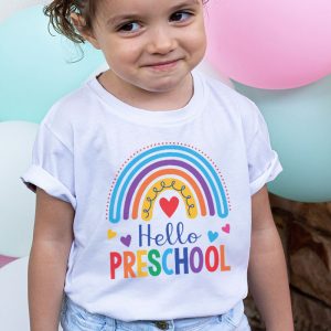 First Day of School Hello Pre K Teacher Rainbow Kids T Shirt 4 1