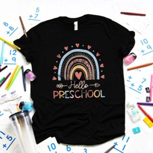 First Day of School Hello Pre K Teacher Rainbow Kids T Shirt 4