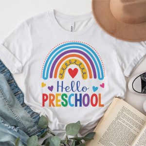 First Day of School Hello Pre K Teacher Rainbow Kids T Shirt 5 1