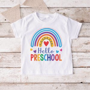 First Day of School Hello Pre K Teacher Rainbow Kids T Shirt 6 1