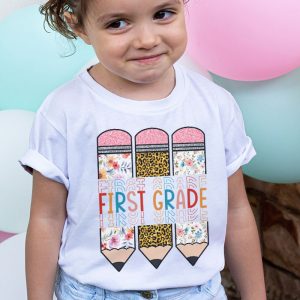 First Grade Leopard Pencil Retro Teachers Back To School T Shirt 2