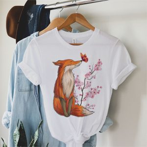 Fox Japanese Cherry Blossom Flower Vintage Gift T Shirt 2 1