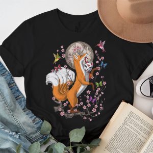 Fox Japanese Cherry Blossom Flower Vintage Gift T Shirt 2 2