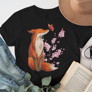 Fox Japanese Cherry Blossom Flower Vintage Gift T Shirt 3 1