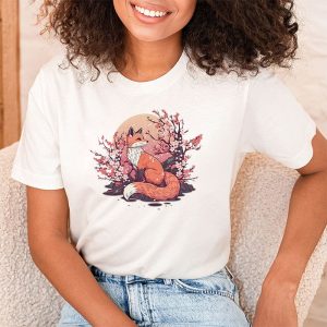 Anime Graphic Tees Fox Japanese Cherry Blossom Flower Vintage Gift T-Shirt 1