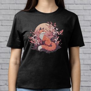 Fox Japanese Cherry Blossom Flower Vintage Gift T Shirt 4