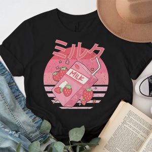 Funny Retro 90s Japanese Kawaii Strawberry Milk Shake Carton T Shirt 2