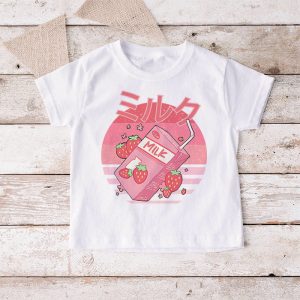 Funny Retro 90s Japanese Kawaii Strawberry Milk Shake Carton T Shirt 7