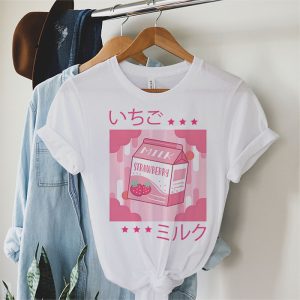 Funny Retro 90s Japanese Kawaii Strawberry Milk Shake Carton T-Shirt