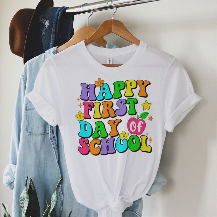 Happy First Day Of School Groovy Teachers Kids Back To School T Shirt 1 1