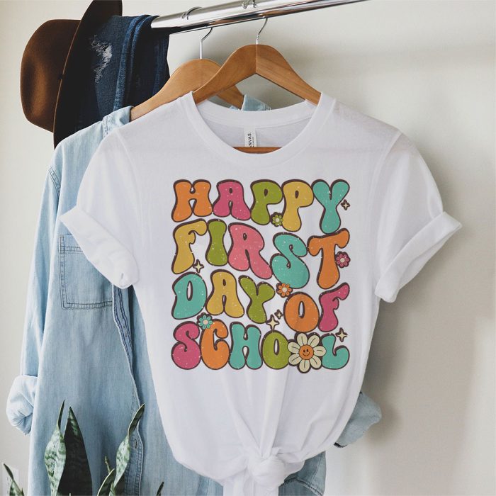 Happy First Day Of School Groovy Teachers Kids Back To School T Shirt 1 2