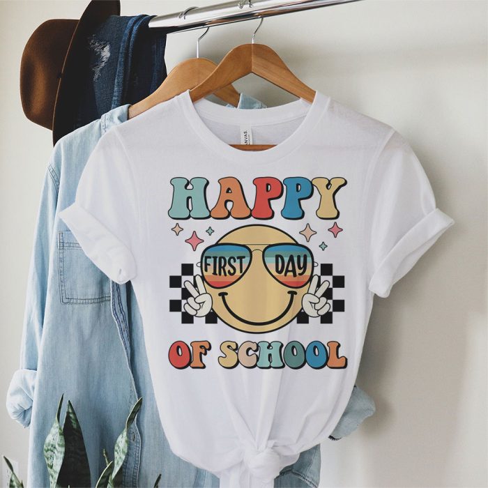 Happy First Day Of School Groovy Teachers Kids Back To School T Shirt 1 3