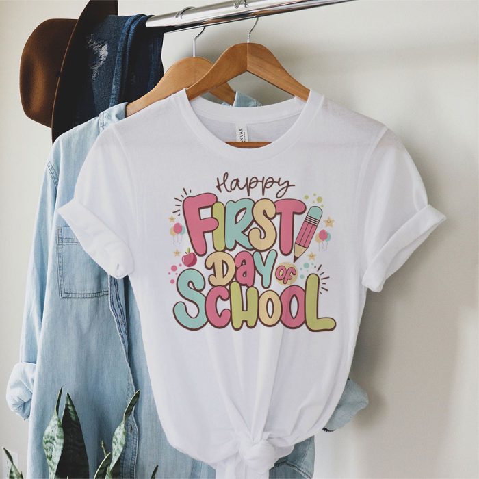 Happy First Day Of School Groovy Teachers Kids Back To School T Shirt 1 4