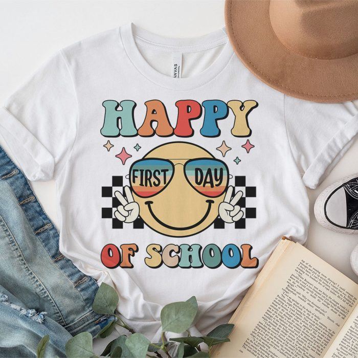 Happy First Day Of School Groovy Teachers Kids Back To School T Shirt 3 3