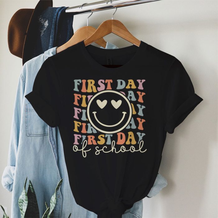 Happy First Day Of School Groovy Teachers Kids Back To School T-Shirt