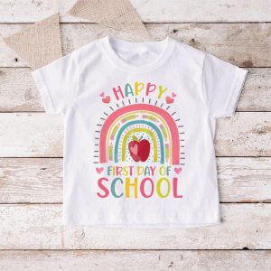 Happy First Day of School Rainbow Teacher Back To School Kid T Shirt 3 4