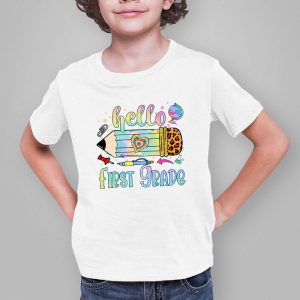 Hello 1st Grade Leopard Pencil Tie Dye Funny Back To School T Shirt 3