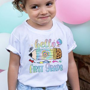 Hello 1st Grade Leopard Pencil Tie Dye Funny Back To School T Shirt 4