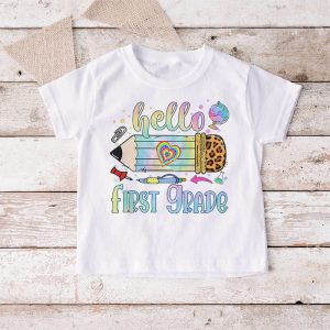 Hello 1st Grade Leopard Pencil Tie Dye Funny Back To School T Shirt 6