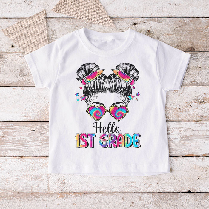 Hello-1st-Grade-Messy-Hair-Bun-Girl-Back-To-School-First-Day-T-Shirt-4 Hello 1st Grade Messy Hair Bun Girl Back To School First Day T Shirt 4