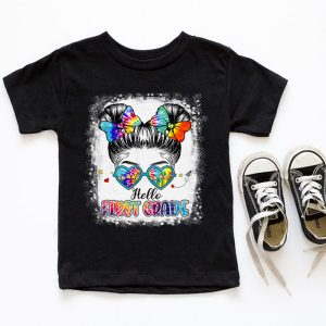 Back To School Clothes Shopping Hello 1st Grade Messy Hair Bun Girl T-Shirt 2 6 Hello 1st Grade Messy Hair Bun Girl Back To School First Day T Shirt a 6