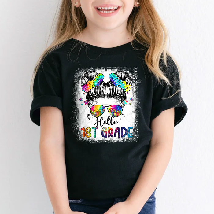 Hello-1st-Grade-Messy-Hair-Bun-Girl-Back-To-School-First-Day-T-Shirt-b-2 Hello 1st Grade Messy Hair Bun Girl Back To School First Day T Shirt b 2