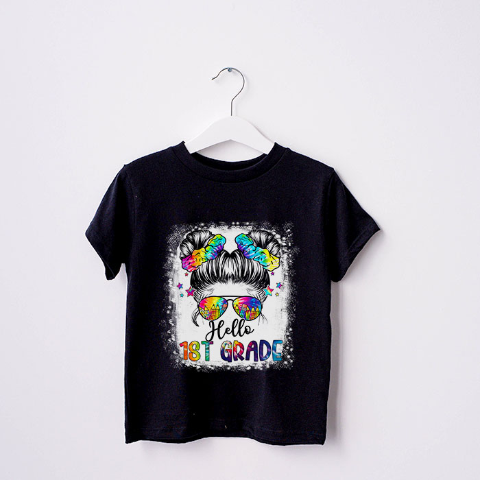 Hello-1st-Grade-Messy-Hair-Bun-Girl-Back-To-School-First-Day-T-Shirt-b-4 Hello 1st Grade Messy Hair Bun Girl Back To School First Day T Shirt b 4