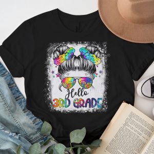 Hello 3rd Grade Messy Hair Bun Girl Back To School First Day T Shirt b 3