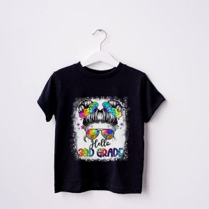 Hello 3rd Grade Messy Hair Bun Girl Back To School First Day T Shirt b 4
