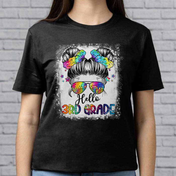 Hello 3rd Grade Messy Hair Bun Girl Back To School First Day T Shirt b 5