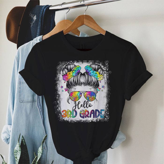 Hello 3rd Grade Messy Hair Bun Girl Back To School First Day T-Shirt b