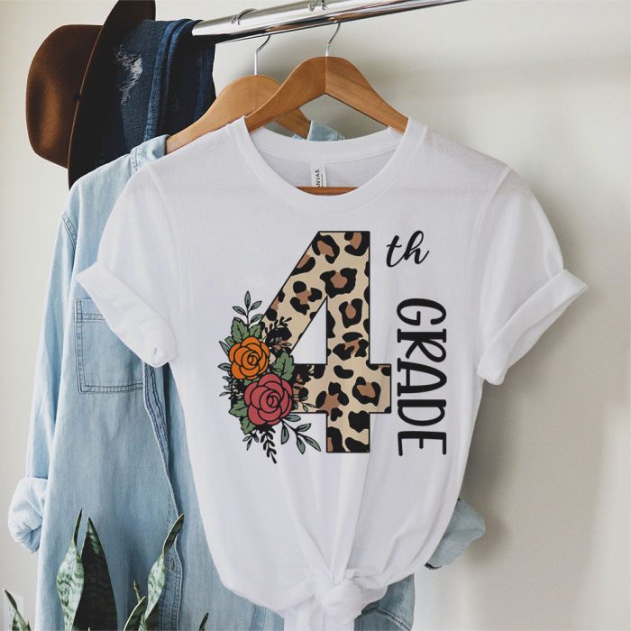 Hello 4th Grade Leopard Back To School Teacher Student Kids T Shirt 1