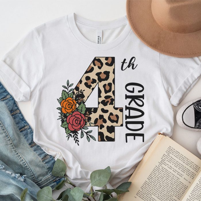 Hello 4th Grade Leopard Back To School Teacher Student Kids T Shirt 3