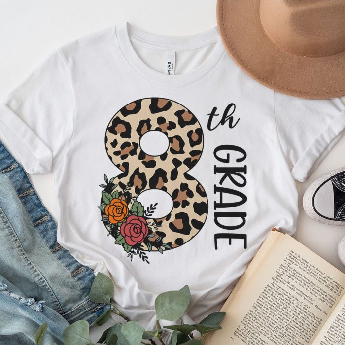 Hello 8th Grade Leopard Back To School Teacher Student Kids T Shirt 3