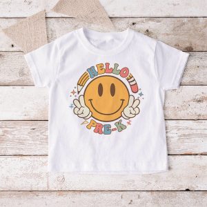 Hello Pre-K Back To School Special Groovy Teacher Student T-Shirt 3 4 Hello Kindergarten Back To School Groovy Teacher Student T Shirt 3 1 4