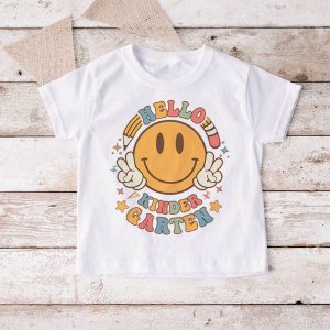 Hello Kindergarten Back To School Special Groovy Teacher Student T-Shirt 3 4 Hello Kindergarten Back To School Groovy Teacher Student T Shirt 3 2 4