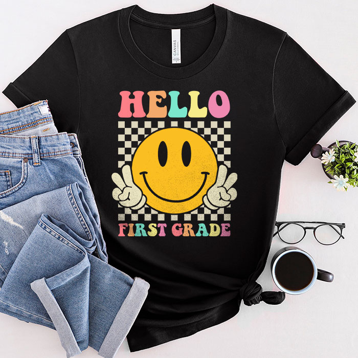 Hello-Kindergarten-Back-To-School-Groovy-Teacher-Student-T-Shirt-4-3 Hello Kindergarten Back To School Groovy Teacher Student T-Shirt 4-3