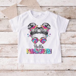 Hello Kindergarten Messy Hair Bun Girl Back To School First Day T Shirt 4