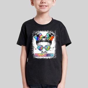 Hello Kindergarten Messy Hair Bun Girl Back To School First Day T Shirt a 1