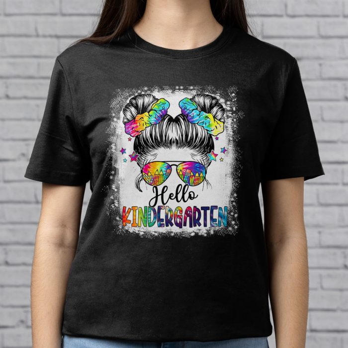 Hello Kindergarten Messy Hair Bun Girl Back To School First Day T Shirt b 5
