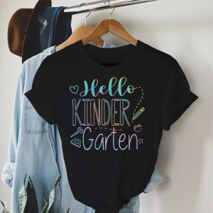 First Day Of School Hello Kindergarten Teachers Kids T-Shirt 3 4 Hello Kindergarten Tie Dye Teachers Kids Back to School T Shirt b 4