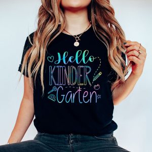First Day Of School Hello Kindergarten Teachers Kids T-Shirt 3 8 Hello Kindergarten Tie Dye Teachers Kids Back to School T Shirt b 8