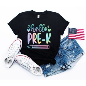 Hello PRE-K Tie Dye Teachers Kids Back to School T-Shirt