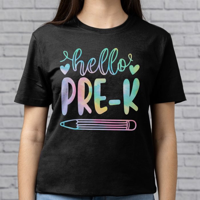 Hello PRE K Tie Dye Teachers Kids Back to School T Shirt 9